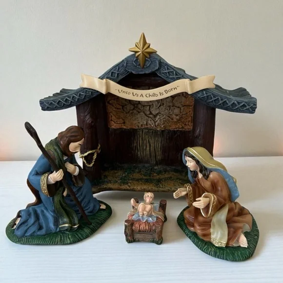 Thomas Kinkade Hawthorne Village Christmas Nativity Holy Family Night Set Creche - Picture 2 of 12